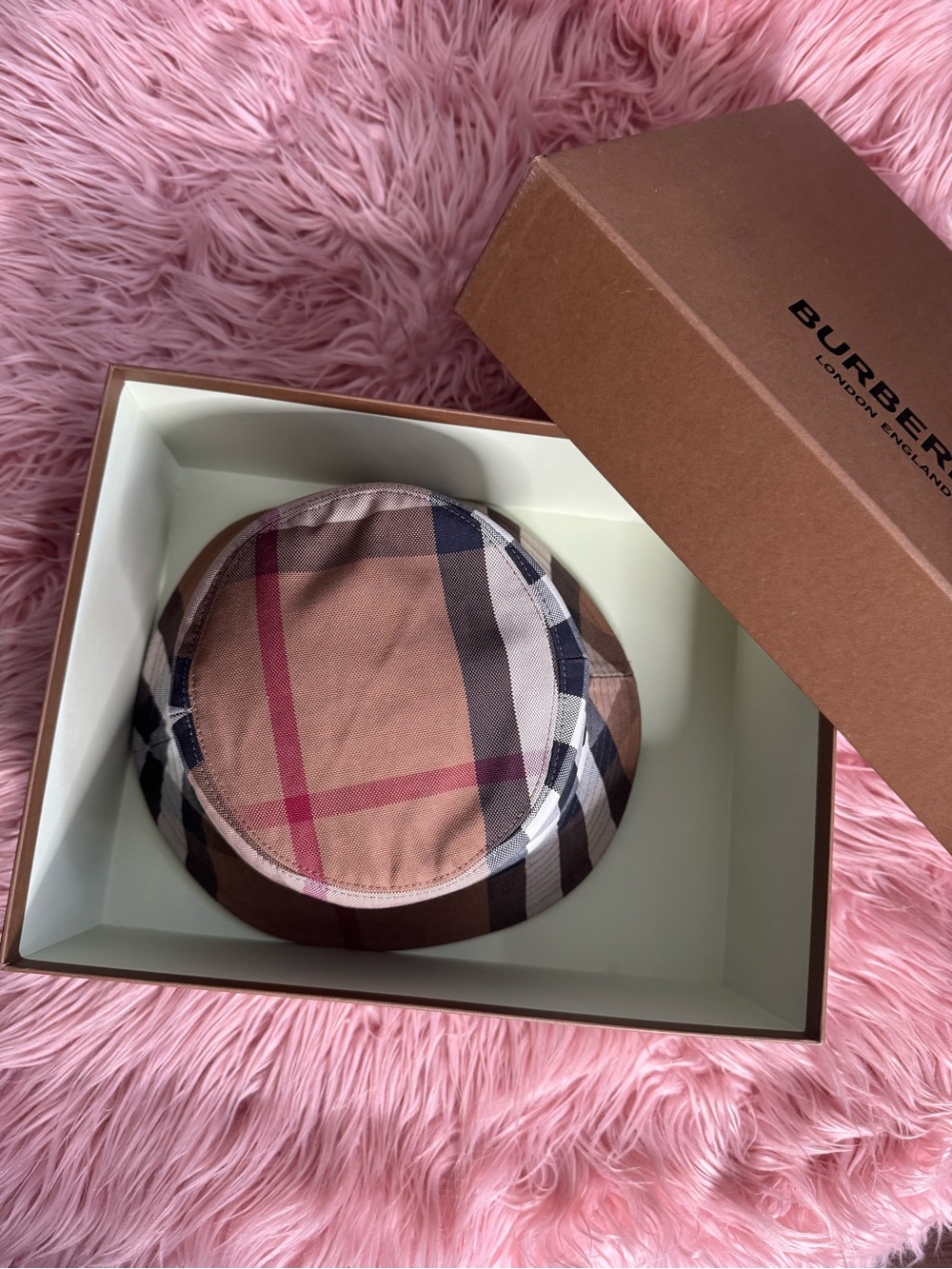 Burberry Check Cotton Canvas Bucket Hat in Birch brown SIZE M - Picture 3 of 5